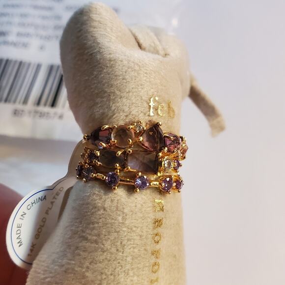 Anthropologie Stacked Birthstone Ring Set trio February Purple NWT Size 6 - Picture 2 of 11